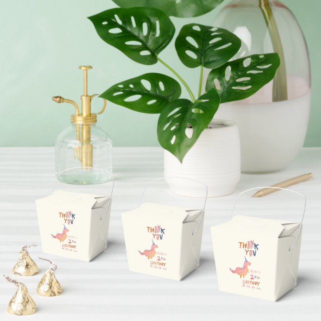 Red dinosaur two rex 2nd birthday party  favour box (Multiple)
