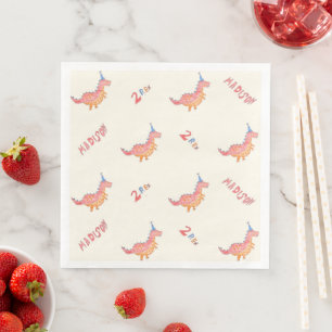 Red dinosaur two rex 2nd birthday party napkin