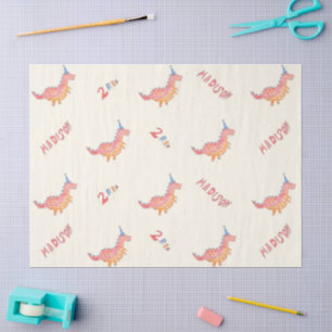 Red dinosaur two rex 2nd birthday party tissue paper