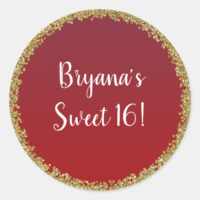Red Dipped Gold Glitter Glam Sparkle Party Classic Round Sticker (Front)