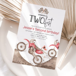 Red Dirt Bike 2nd birthday - Growing up two fast Invitation