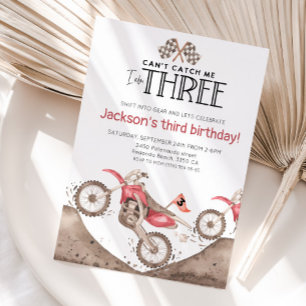 Red Dirt Bike 3rd birthday - Cant catch me Invitation