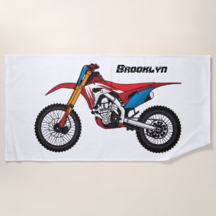 Red dirt bike motorcycle beach towel