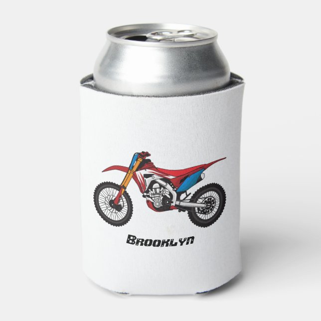 Red dirt bike motorcycle can cooler (Can Front)