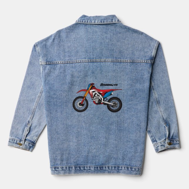 Red dirt bike motorcycle denim jacket (Back)