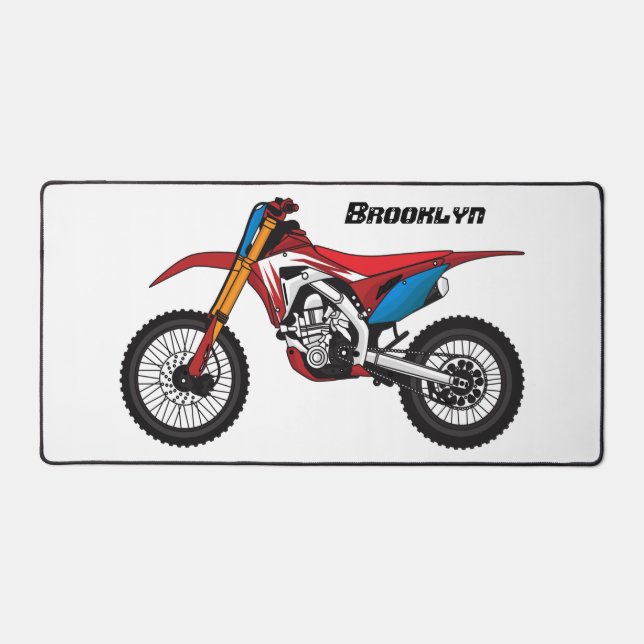 Red dirt bike motorcycle desk mat (Front)