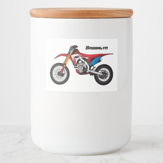 Red dirt bike motorcycle food label (Front)