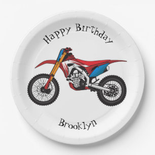 Red dirt bike motorcycle paper plate