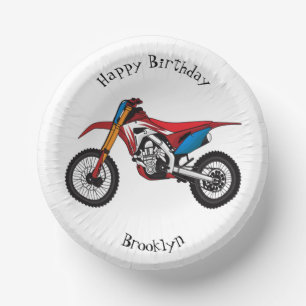 Red dirt bike motorcycle paper plate