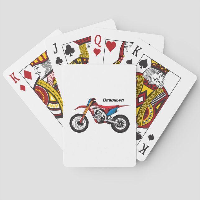 Red dirt bike motorcycle playing cards (Back)