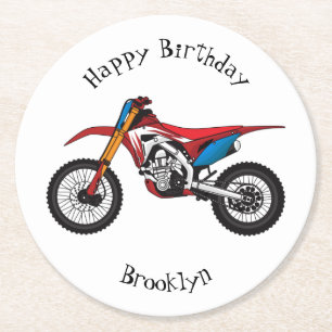 Red dirt bike motorcycle round paper coaster