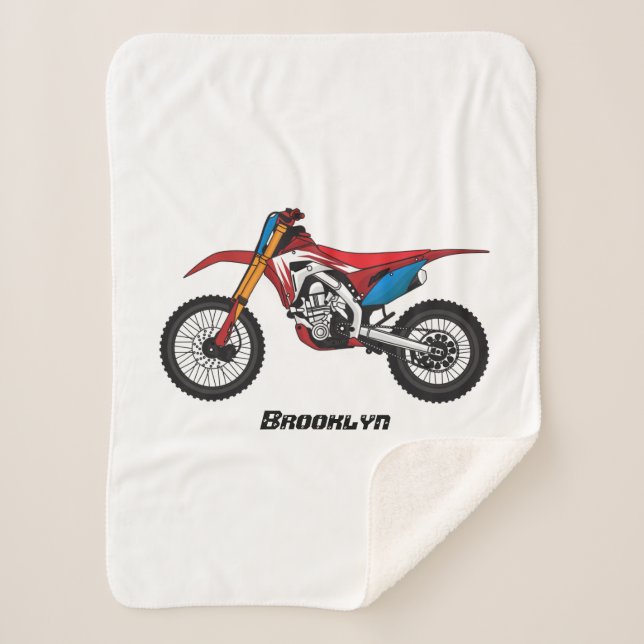 Red dirt bike motorcycle sherpa blanket (Front)