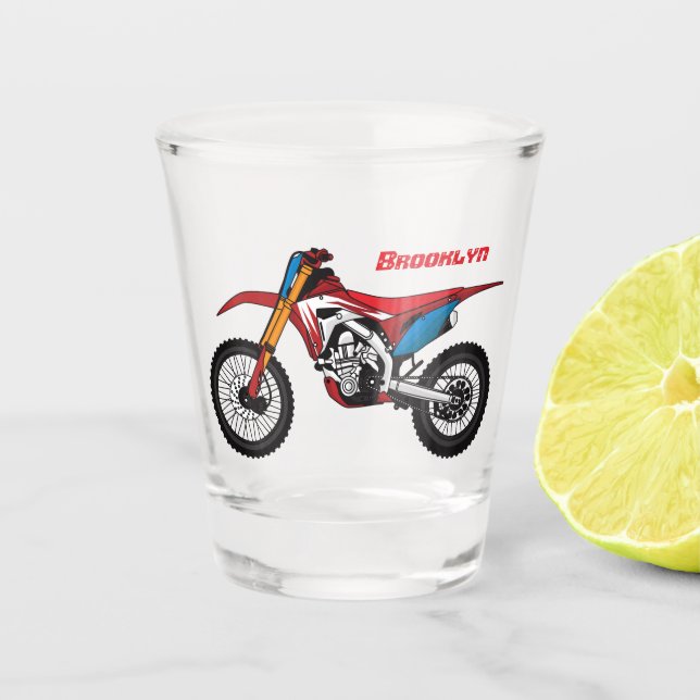 Red dirt bike motorcycle shot glass (Front)