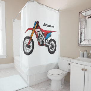 Red dirt bike motorcycle shower curtain
