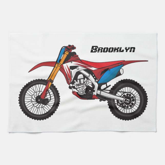 Red dirt bike motorcycle tea towel (Horizontal)