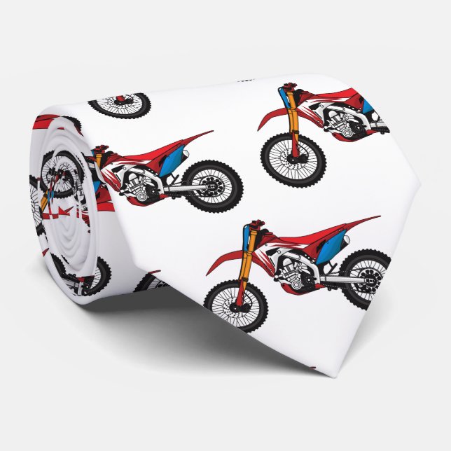 Red dirt bike motorcycle tie (Rolled)