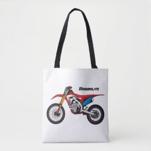 Red dirt bike motorcycle tote bag