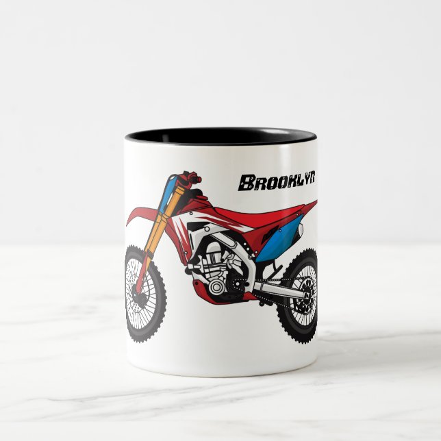 Red dirt bike motorcycle Two-Tone coffee mug (Center)