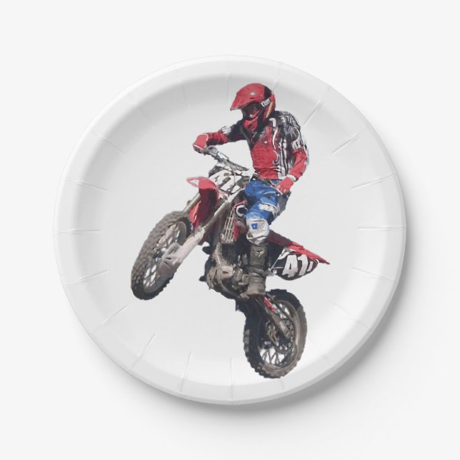 Red Dirt Bike Paper Plate (Front)