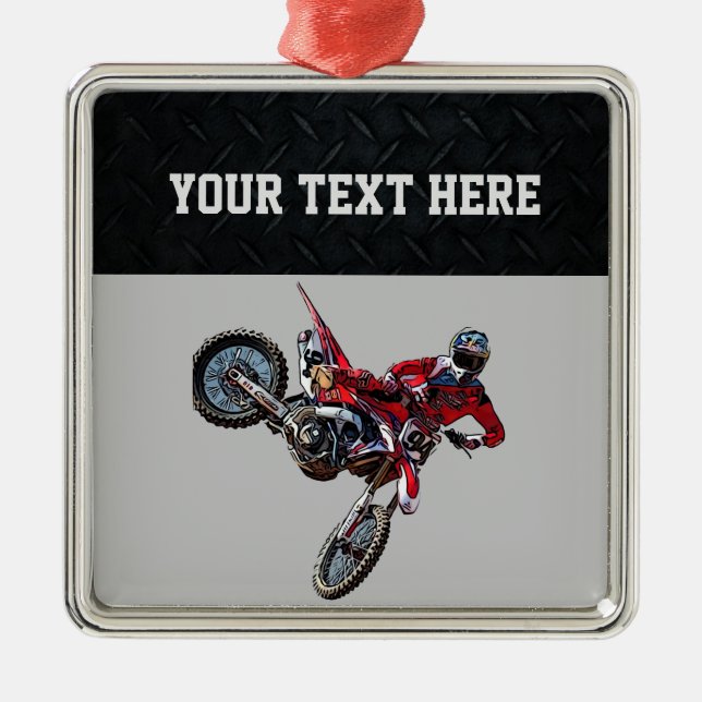  Red Dirt Bike Sports Boy Christmas Boy  Metal Tree Decoration (Front)