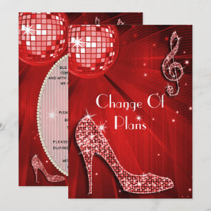Red Disco Ball and Heels Change Of Plans Invitation