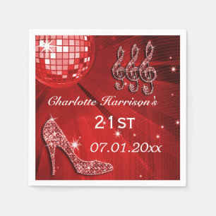 Red Disco Ball and Sparkle Heels 21st Napkin