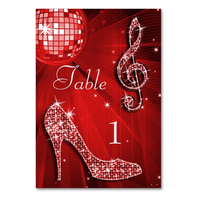 Red Disco Ball and Stiletto Shoe Double Sided Table Number (Back)