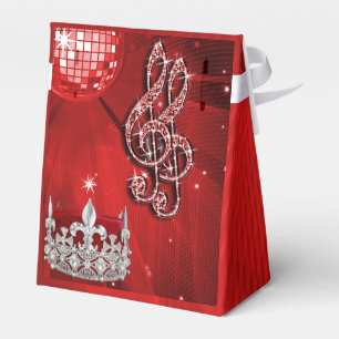 Red Disco Ball, Music Notes and Crown Favour box