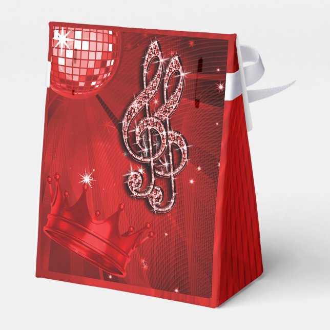 Red Disco Ball, Music Notes and Crown Favour box (Back Side)
