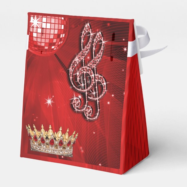 Red Disco Ball, Music Notes and Crown Favour box (Back Side)
