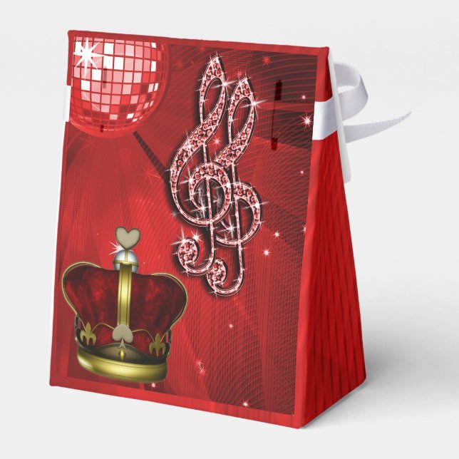 Red Disco Ball, Music Notes and Crown Favour box (Back Side)