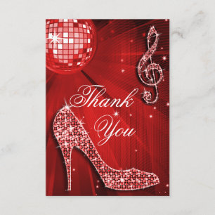 Red Disco Ball Sparkle Heels Thank You Card