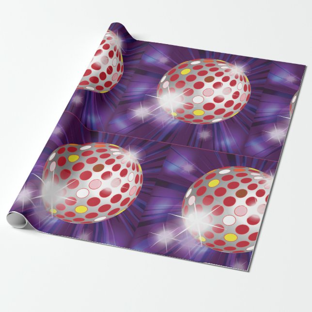 Red Disco Ball Wrapping Paper (Unrolled)