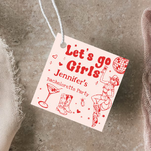 Red Disco Cowgirl Rodeo Bachelorette Party Favour Tags