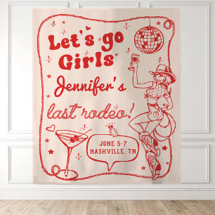 Red Disco Cowgirl Rodeo Bachelorette Weekend Tapestry
