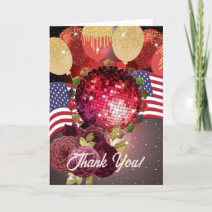 Red Disco Graduation Thank You Card