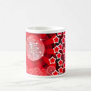 Red Disco Party Theme with Stars and Glitter Ball  Coffee Mug