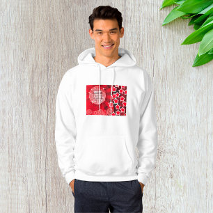 Red Disco Party Theme with Stars and Glitter Ball  Hoodie