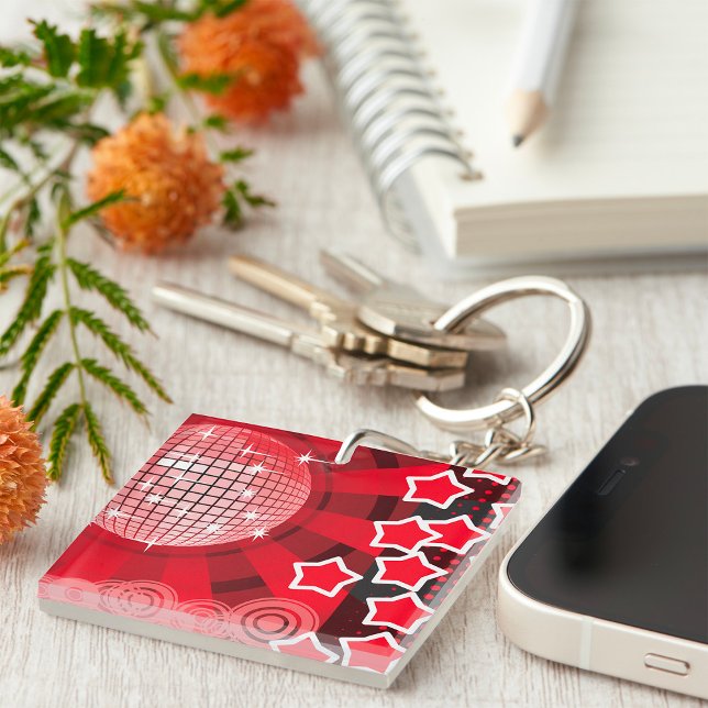 Red Disco Party Theme with Stars and Glitter Ball  Key Ring (Creator Uploaded)