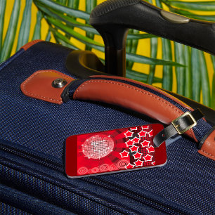 Red Disco Party Theme with Stars and Glitter Ball  Luggage Tag