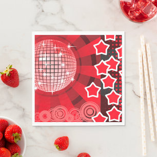 Red Disco Party Theme with Stars and Glitter Ball  Napkin