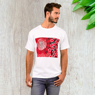Red Disco Party Theme with Stars and Glitter Ball T-Shirt