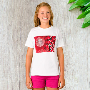 Red Disco Party Theme with Stars and Glitter Ball  T-Shirt
