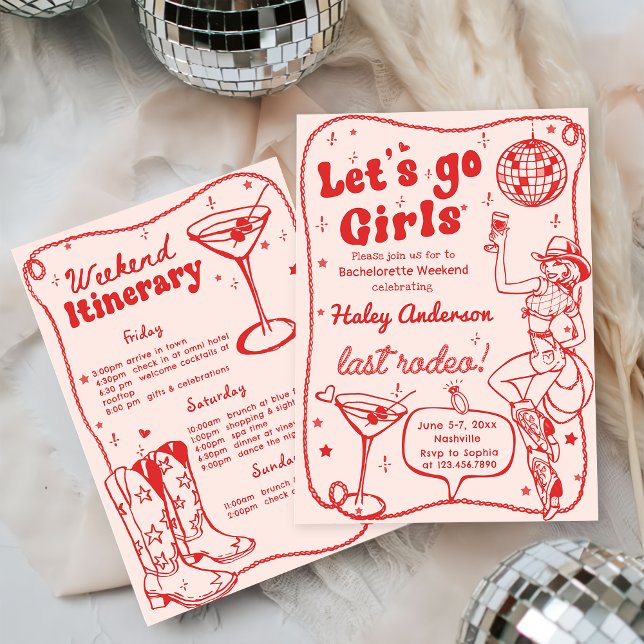 Red Disco Rodeo Cowgirl Bachelorette Weekend Invitation (Creator Uploaded)