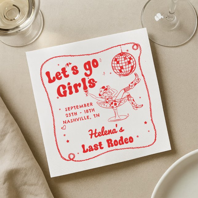 Red Disco Rodeo Cowgirl Bachelorette Weekend Napkin (Creator Uploaded)
