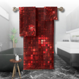 Red Disco Style Squares Valentine Pattern Bath Towel Set