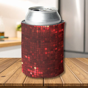 Red Disco Style Squares Valentine Pattern Can Cooler