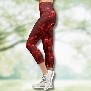 Red Disco Style Squares Valentine Pattern Capri Leggings