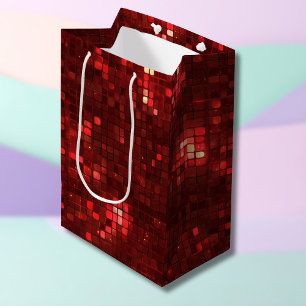 Red Disco Style Squares Valentine Pattern Medium Gift Bag
