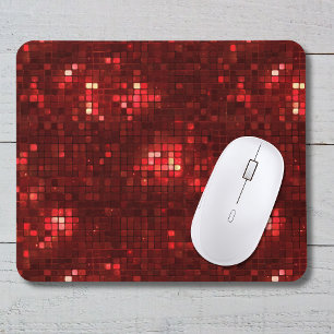 Red Disco Style Squares Valentine Pattern Mouse Mat